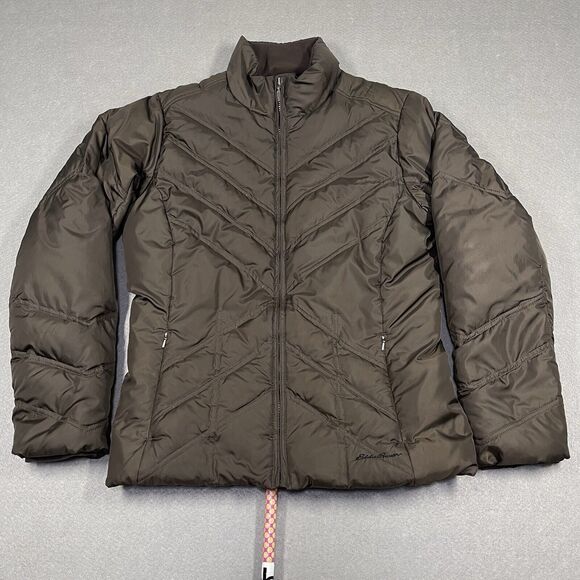 Eddie Bauer Jacket Womens Medium Brown Premium Goose Down Puffer Floral Full Zip - Picture 2 of 16